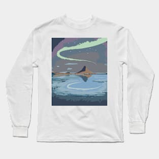 Minimalist Iceland Landscape with Northern Lights Long Sleeve T-Shirt